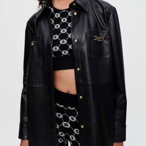 Maje Black leather shirt with gold horsebits